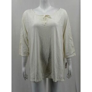 Talbots Top Women 2X Cream Lace 3/4 Sleeve Cotton Modal Boho Sheer Dainty Mature